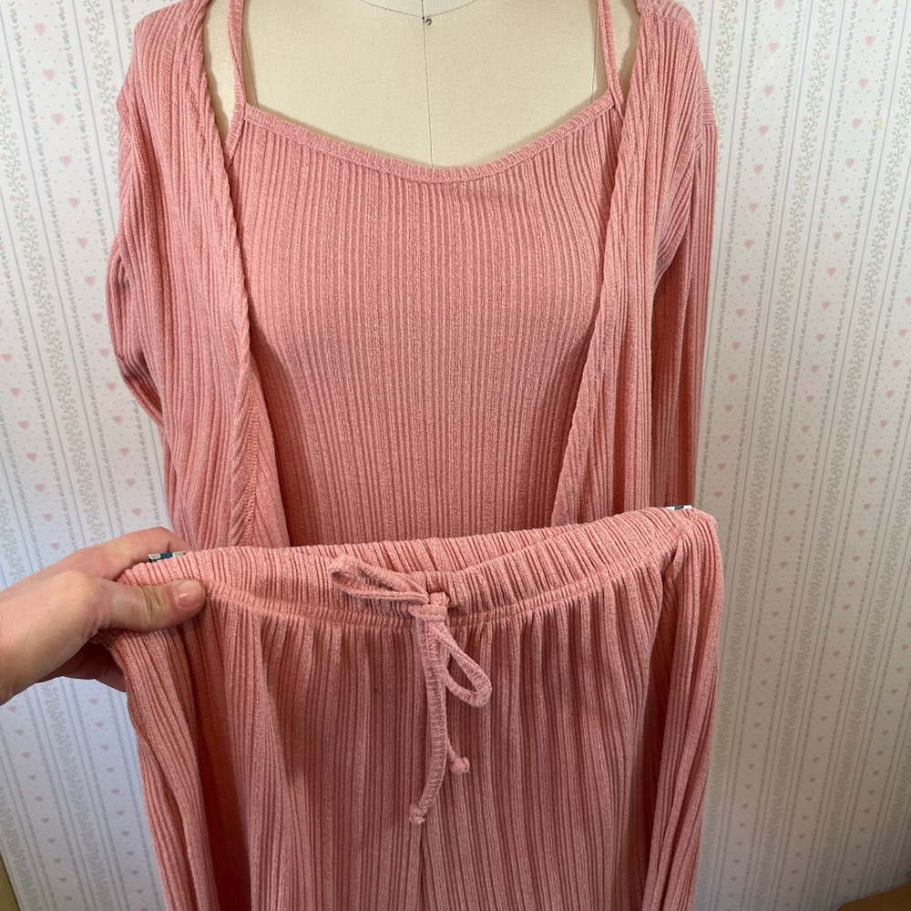 Vintage knit ribbed tank pant cardigan set